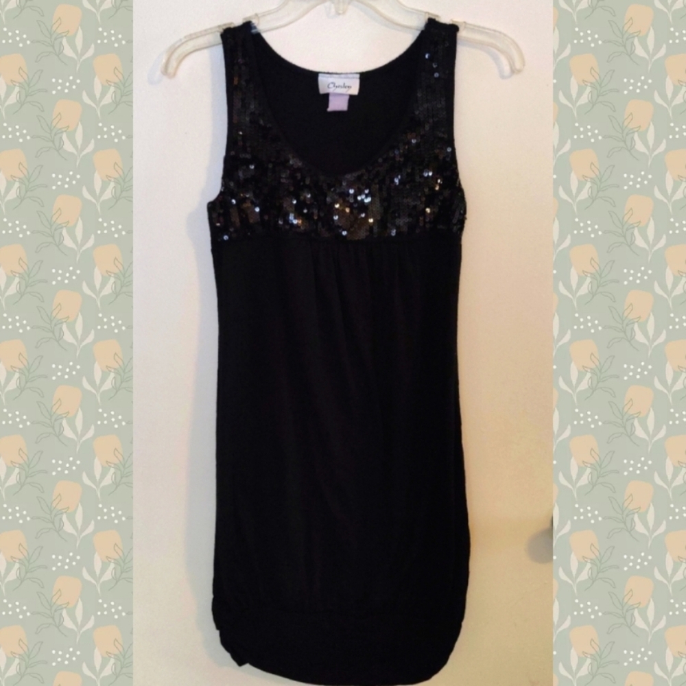 Vintage Y2K Goth Black Chesley Bubble Mini Skirt Dress/Tunic with Sequin Accent